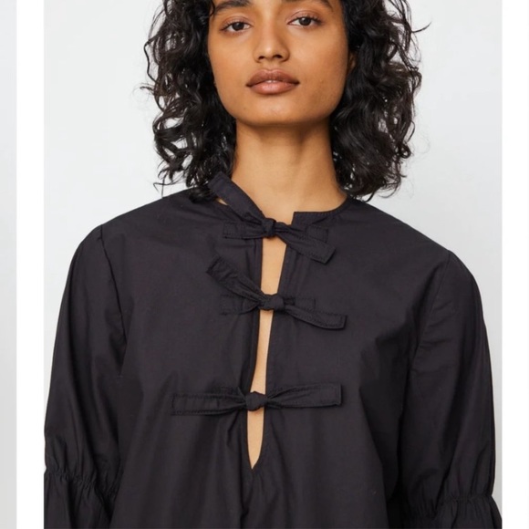 GANNI Cotton Poplin Tie Front Tunic Dress - Picture 3 of 5